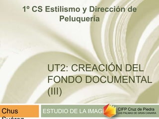 UT2: CREACIÓN DEL
FONDO DOCUMENTAL
(III)
ESTUDIO DE LA IMAGEN
1º CS Estilismo y Dirección de
Peluquería
Chus CIFP Cruz de Piedra
LAS PALMAS DE GRAN CANARIA
 