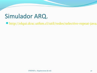 Simulador ARQ. http://elqui.dcsc.utfsm.cl/util/redes/selective-repeat-java/ErrorControl/index.html UNIDAD 2. Arquitecturas de red.  