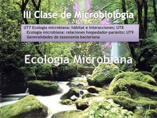 UT7 Ecología microbiana: hábitat e interacciones; UT8
Ecología microbiana: relaciones hospedador-parásito; UT9
Generalidades de taxonomía bacteriana
 