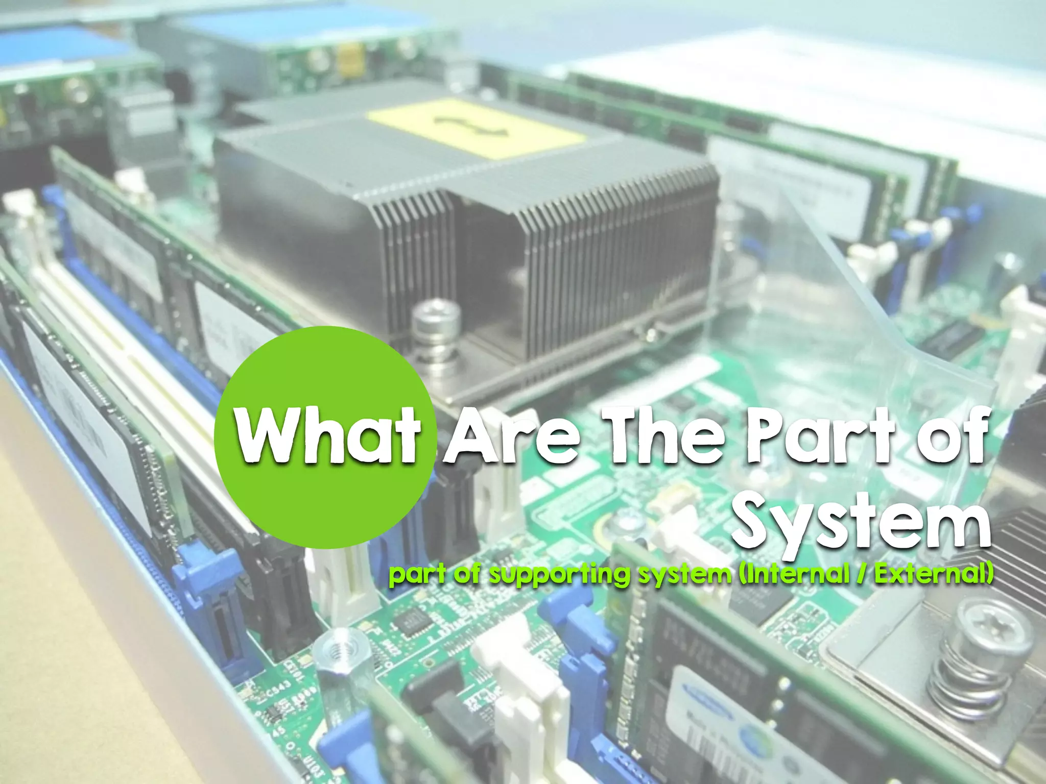 What Are The Part of
System
part of supporting system (Internal / External)
 