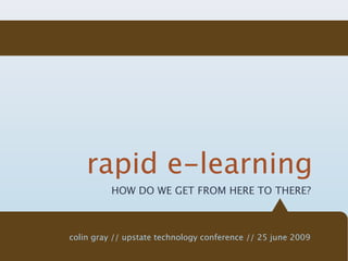 rapid e-learning
          HOW DO WE GET FROM HERE TO THERE?



colin gray // upstate technology conference // 25 june 2009
 