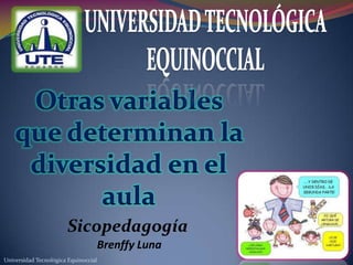 Otras variables
    que determinan la
     diversidad en el
           aula
                       Sicopedagogía
                                      Brenffy Luna
                                                     1
Universidad Tecnológica Equinoccial
 