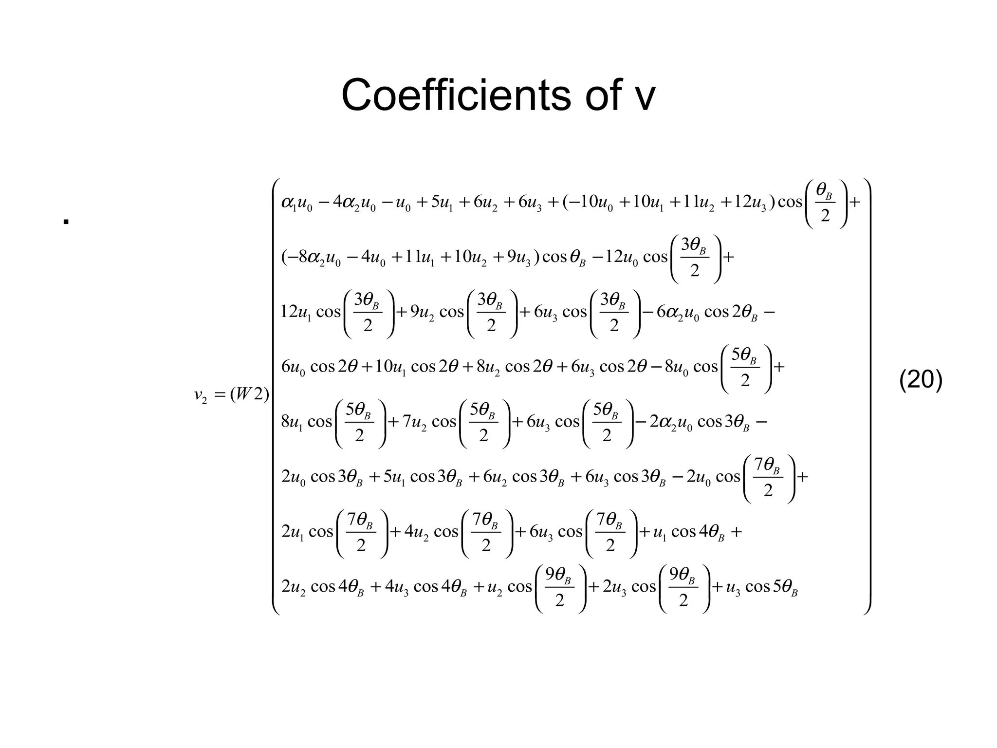 Coefficients of v . (20) 