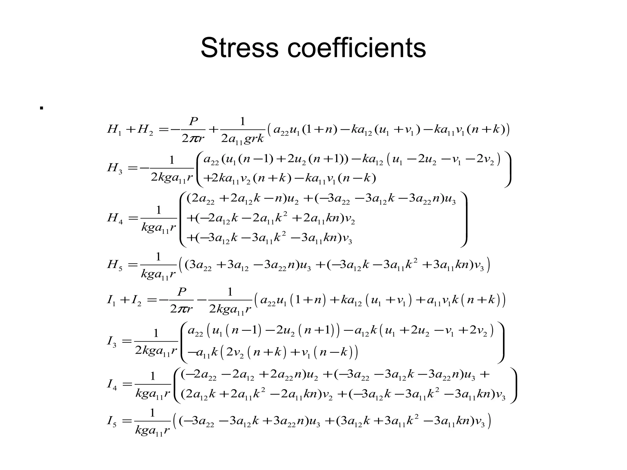 Stress coefficients . 