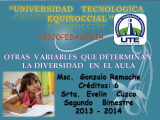 Msc. Gonzalo Remache
Créditos: 6
Srta. Evelin Cuzco
Segundo Bimestre
2013 - 2014

 