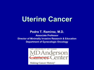 Uterine Cancer Pedro T. Ramirez, M.D. Associate Professor Director of Minimally Invasive Research & Education Department of Gynecologic Oncology 