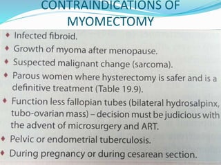 CONTRAINDICATIONS OF
MYOMECTOMY
 