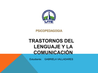 PSICOPEDAGOGIA
TRASTORNOS DEL
LENGUAJE Y LA
COMUNICACIÓN
Estudiante: GABRIELA VALLADARES
 