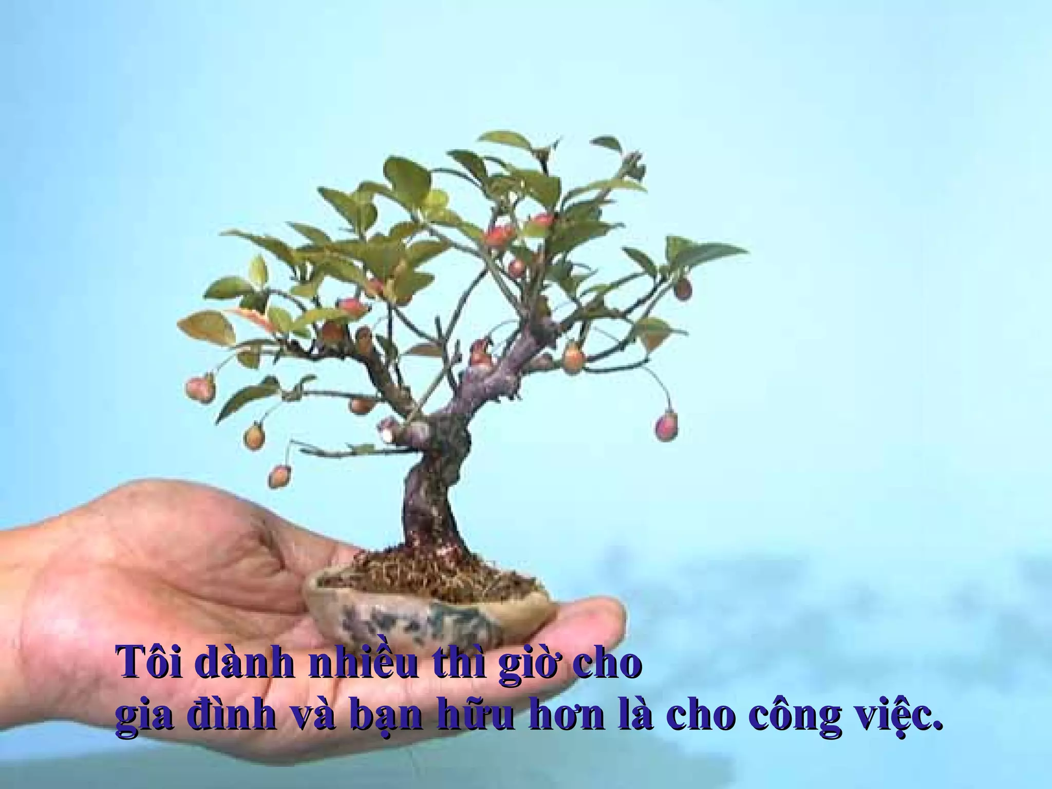 Tôi dành nhiều thì giờ cho gia đình và bạn hữu hơn là cho công việc. 