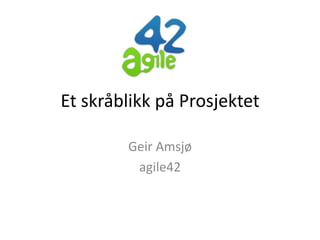 Et skråblikk på Prosjektet

        Geir Amsjø
         agile42
 