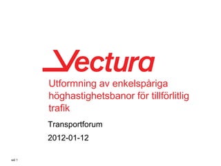 Utformning av enkelspåriga
        höghastighetsbanor för tillförlitlig
        trafik
        Transportforum
        2012-01-12

sid 1
 