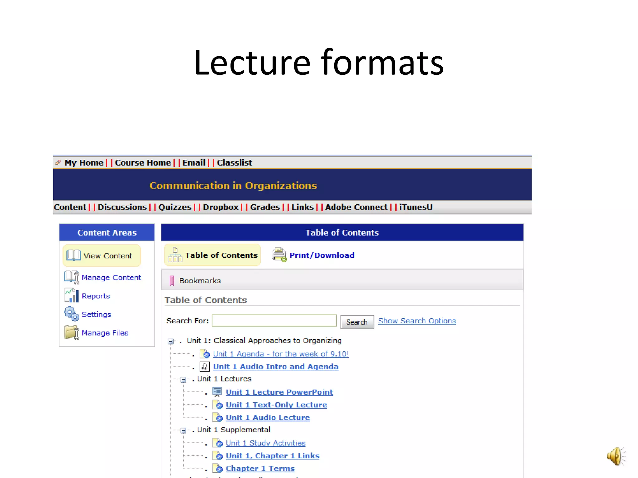 Lecture formats
 