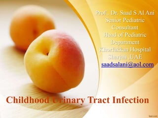 Prof . Dr. Saad S Al Ani
Senior Pediatric
Consultant
Head of Pediatric
Department
Khorfakkan Hospital
Sharjah ,UAE
saadsalani@aol.com
Childhood Urinary Tract Infection
 