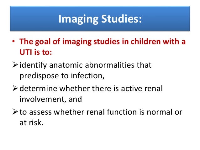 Imaging Studies: lower urinary tract • In children with ≥1 infection of the lower urinary tract (dysuria, urgency, frequen...