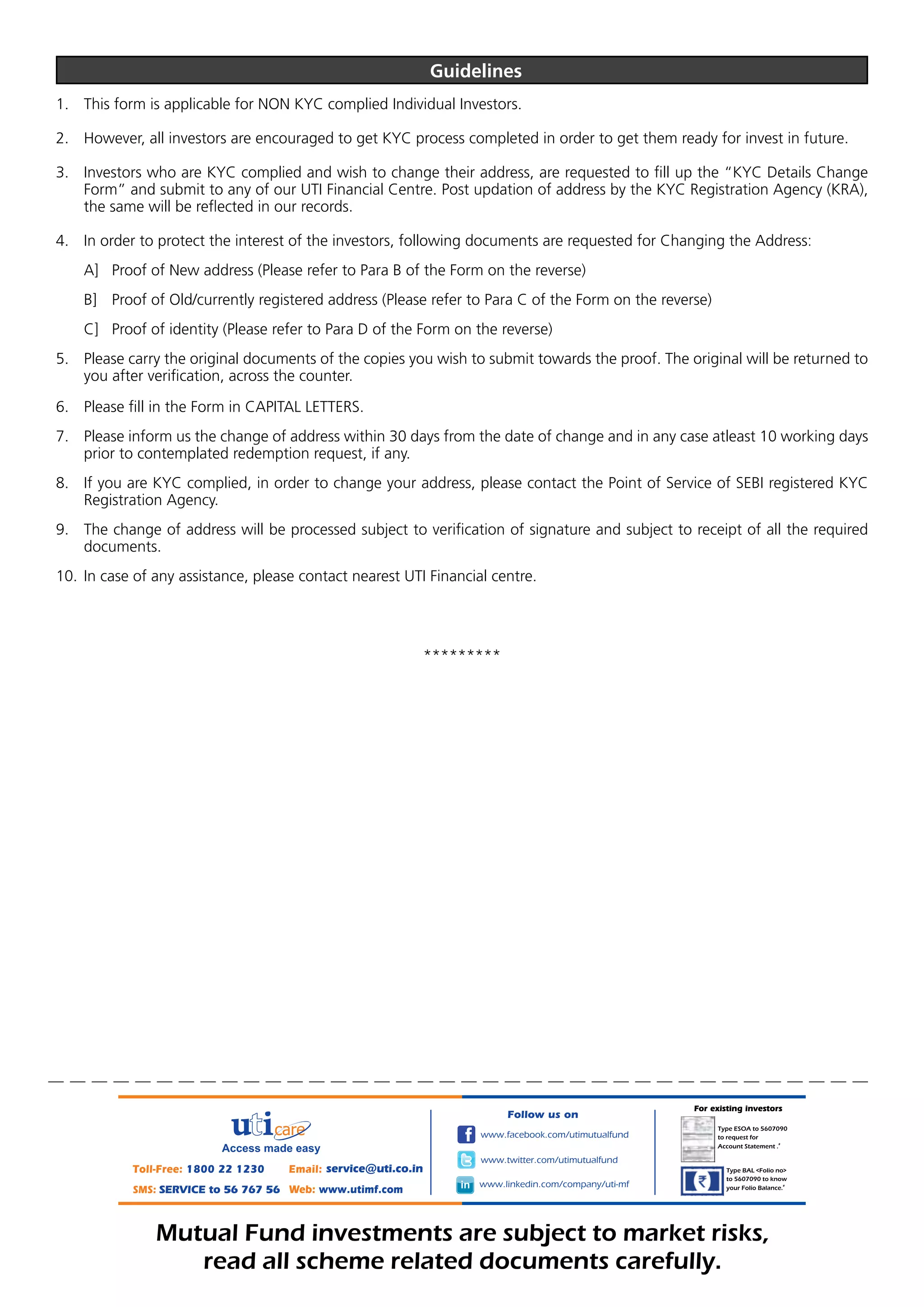 UTI- New Form For Change In Address / Contact Details | PDF