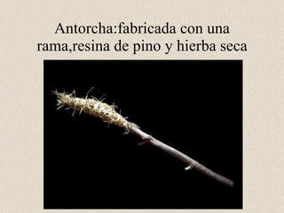 Antorcha:fabricada con una rama,resina de pino y hierba seca