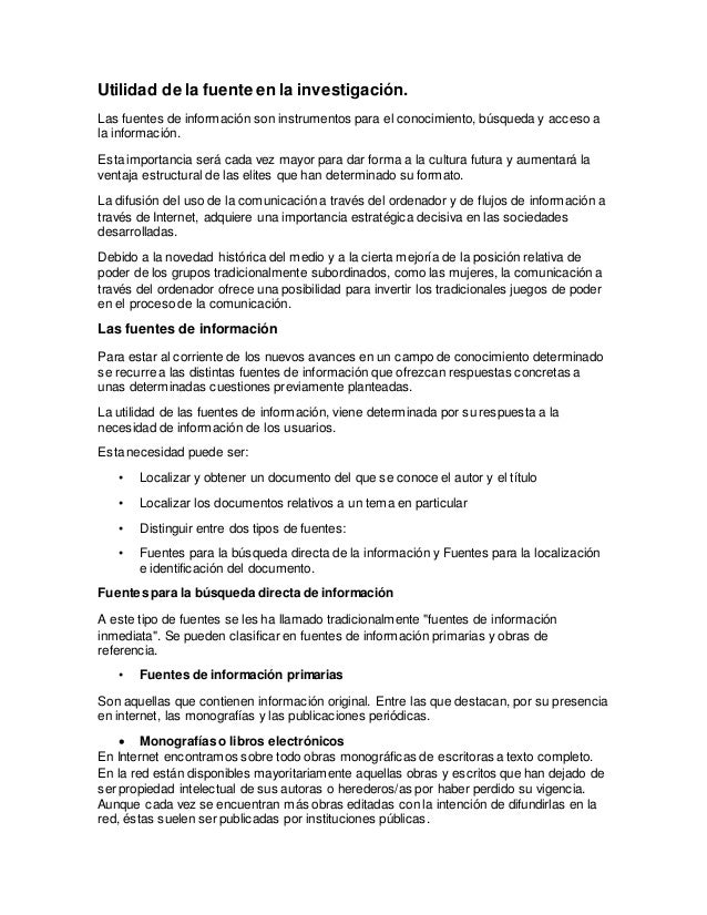 Utilidad de la fuente en la investigación
