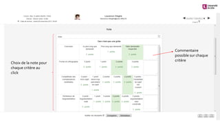 Choix de la note pour
chaque critère au
click
Commentaire
possible sur chaque
critère
 