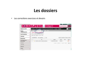 Les
dossiers
• Les
correc"ons
exercices
et
devoirs