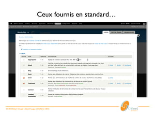 Ceux fournis en standard…




                                                      2




21/28 Utiliser Drupal | David Guigui | ©OSInet 2012
 