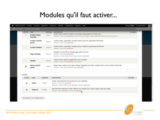Modules qu'il faut activer...




25/28 Utiliser Drupal | David Guigui | ©OSInet 2012
 