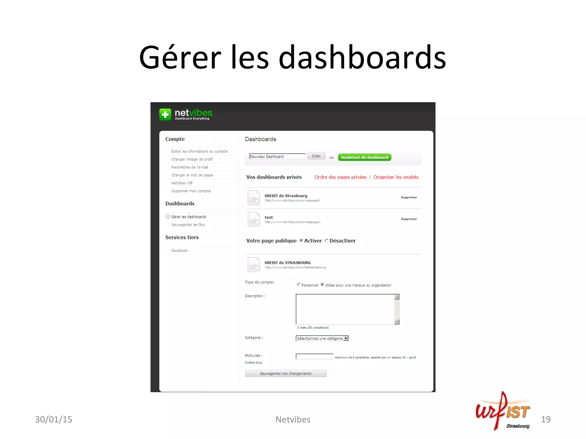 Gérer les dashboards
30/01/15 Netvibes 19
 