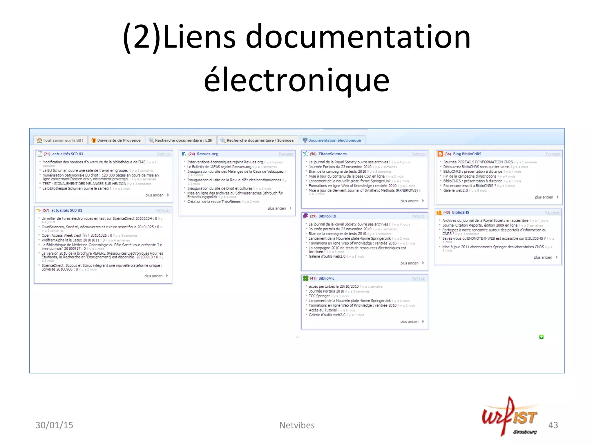 (2)Liens documentation
électronique
30/01/15 Netvibes 43
 