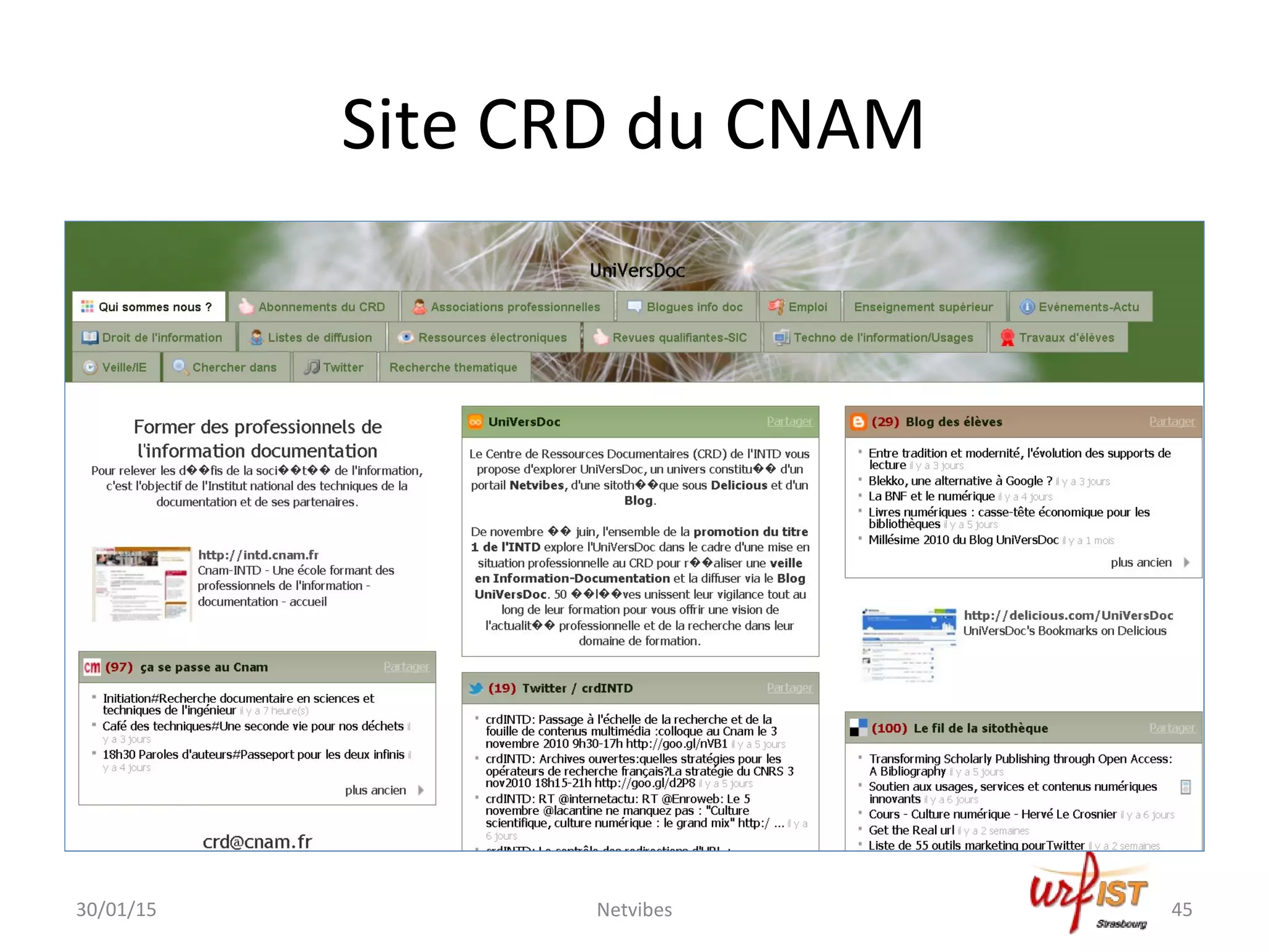 Site CRD du CNAM
30/01/15 Netvibes 45
 