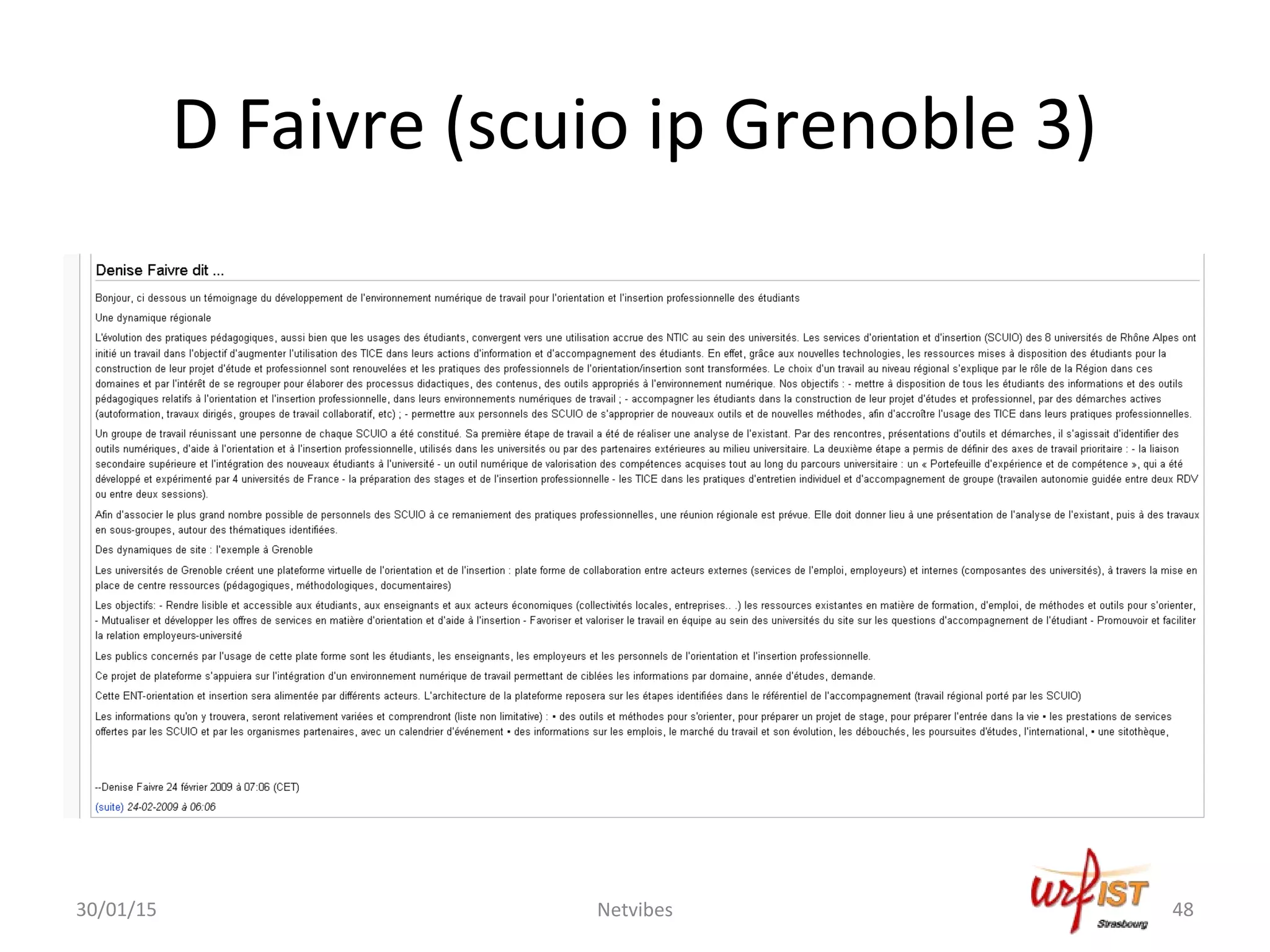 D Faivre (scuio ip Grenoble 3)
30/01/15 Netvibes 48
 