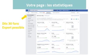 Votre page : les statistiques
Dès 30 fans
Export possible
 