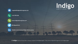 insights@indigoadvisorygroup.com
+212 203 6144
www.indigoadvisorygroup.com
@indigoadvisory
linkedin.com/company/indigo-advisory-group
© Indigo Advisory Group 2017 | Find our research on #indigoinsights - http://www.indigoadvisorygroup.com/indigoinsights
 