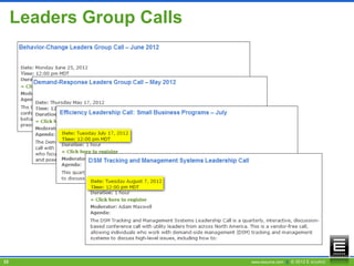Leaders Group Calls




32                         www.esource.com || © 2012 E SOURCE
 
