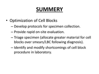Cell Block Testing Utility of cell block in cytology. | PPTX