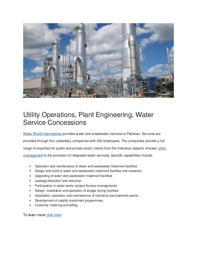 Utility Operations Plant Engineering Water Service Concessions