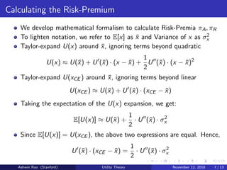 Risk-Aversion, Risk-Premium and Utility Theory