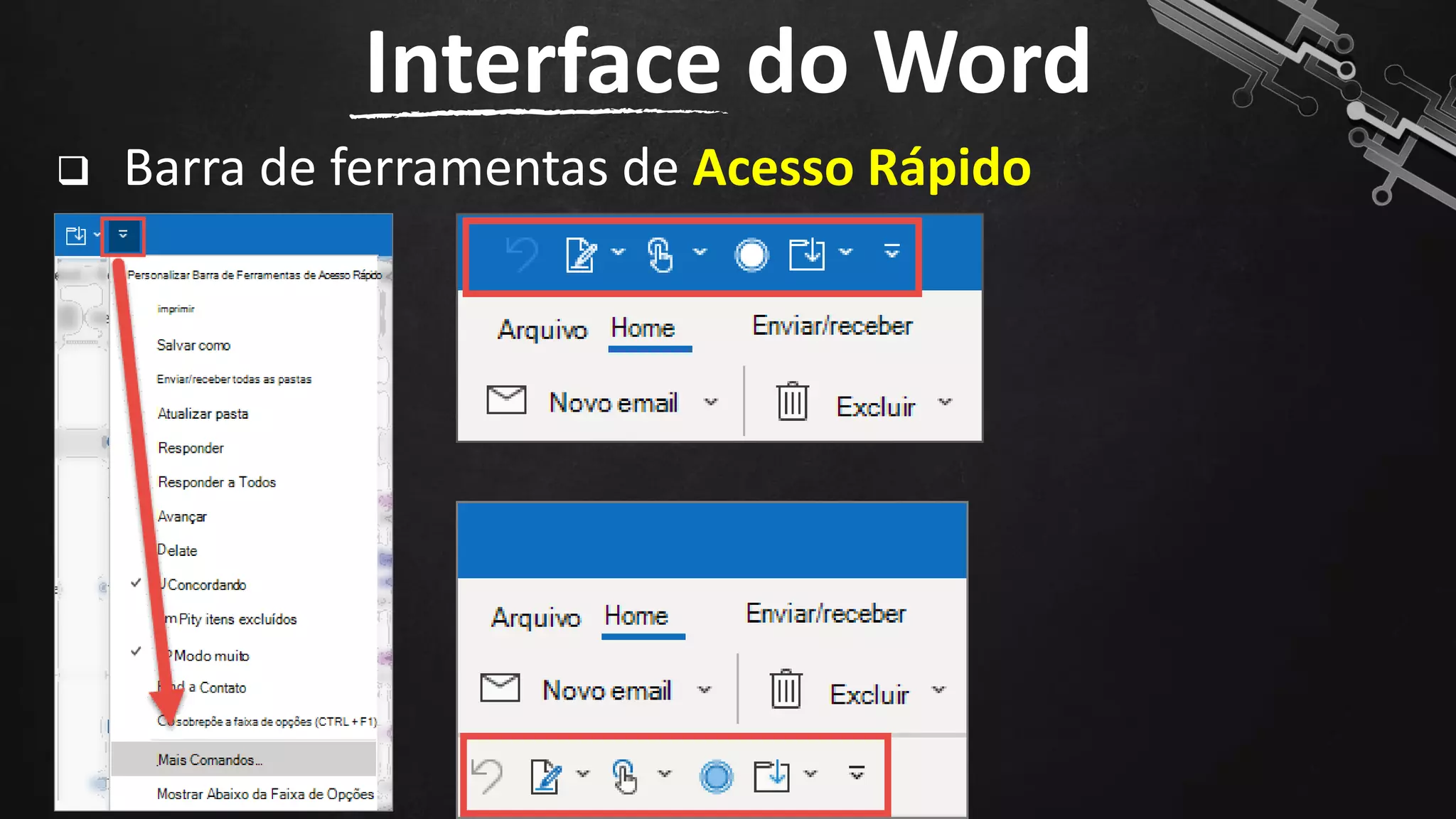 ❑ Barra de ferramentas de Acesso Rápido
Interface do Word
11
 