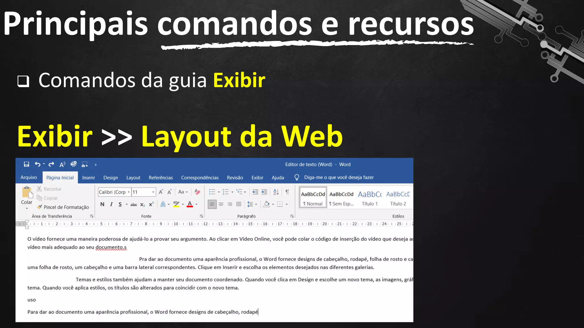 ❑ Comandos da guia Exibir
Exibir >> Layout da Web
Principais comandos e recursos
79
 