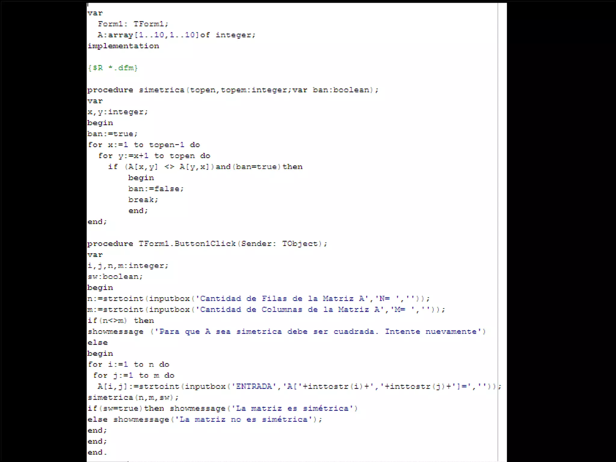 Haga clic para cambiar el estilo
Objetivo 5: Utilizar programación modular con datos simples y con datos estructurados


Programación Modular de título
          Ejemplo:
    • Haga clic para modificar el estilo de texto
      del matriz cuadrada se dice que es simétrica si el elemento (i,j) es igual
       Una
           patrón
          al elemento (j,i) para todos los elementos i,j comprendidos dentro de la
          – Segundo nivel
          matriz. Diseñar un procedimiento que decida si una matriz es simétrica o
          no.   • Tercer nivel
                     – Cuarto nivel
                        » Quinto nivel




                                                                                        27
 
