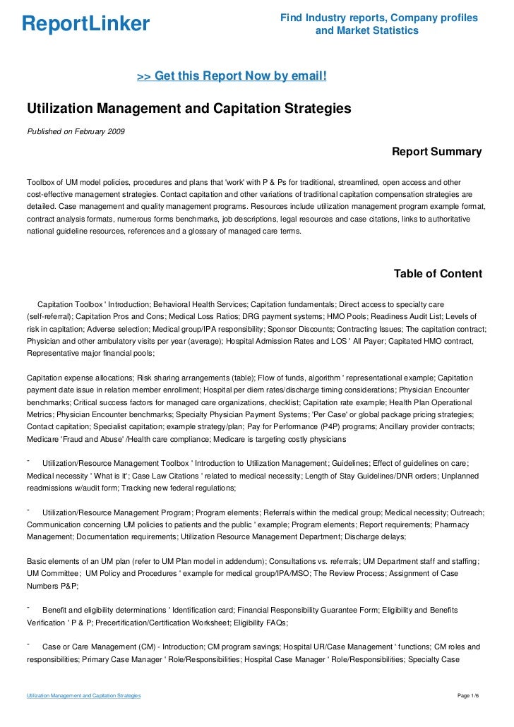 Utilization Management And Capitation Strategies - 