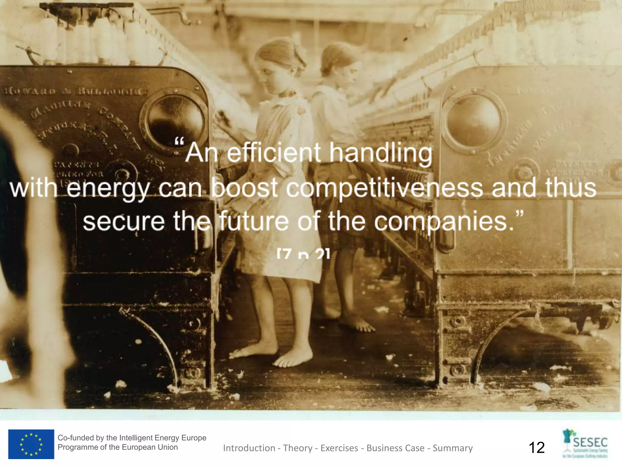 Co-funded by the Intelligent Energy Europe
Programme of the European Union 12Introduction - Theory - Exercises - Business Case - Summary
 