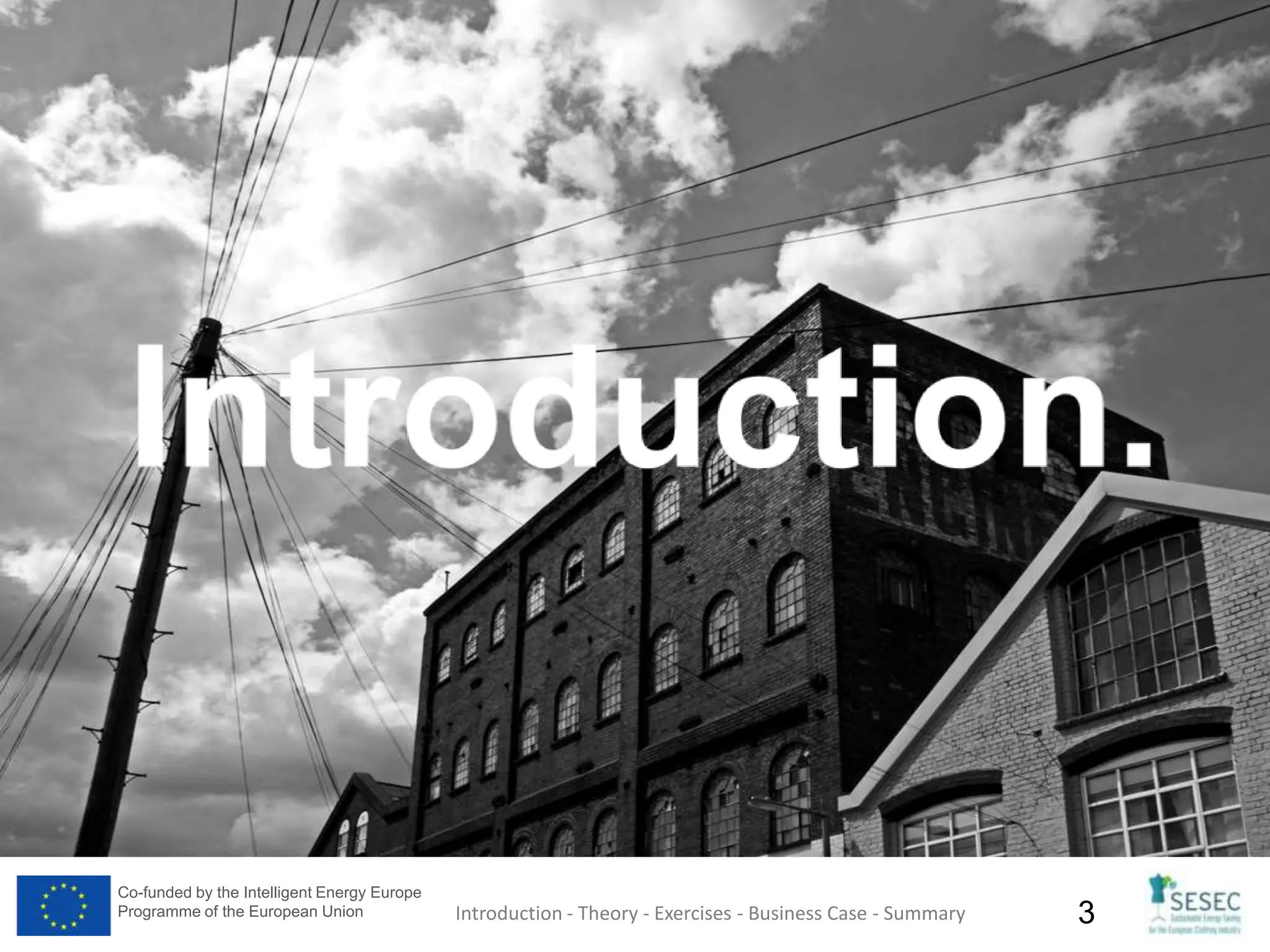 Co-funded by the Intelligent Energy Europe
Programme of the European Union 3Introduction - Theory - Exercises - Business Case - Summary
 