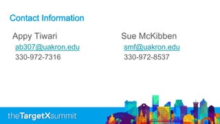 Contact Information
Appy Tiwari
ab307@uakron.edu
330-972-7316
Sue McKibben
smf@uakron.edu
330-972-8537
 