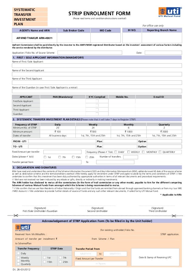 uti mf strip application form arn uti application form