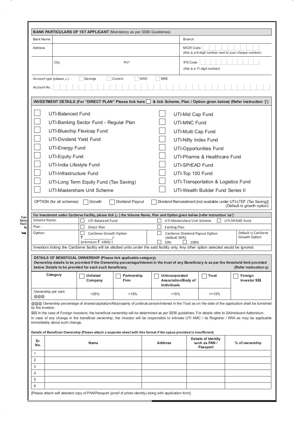 UTI Mutual Fund New Common Application Form for Open Ended Equity a…