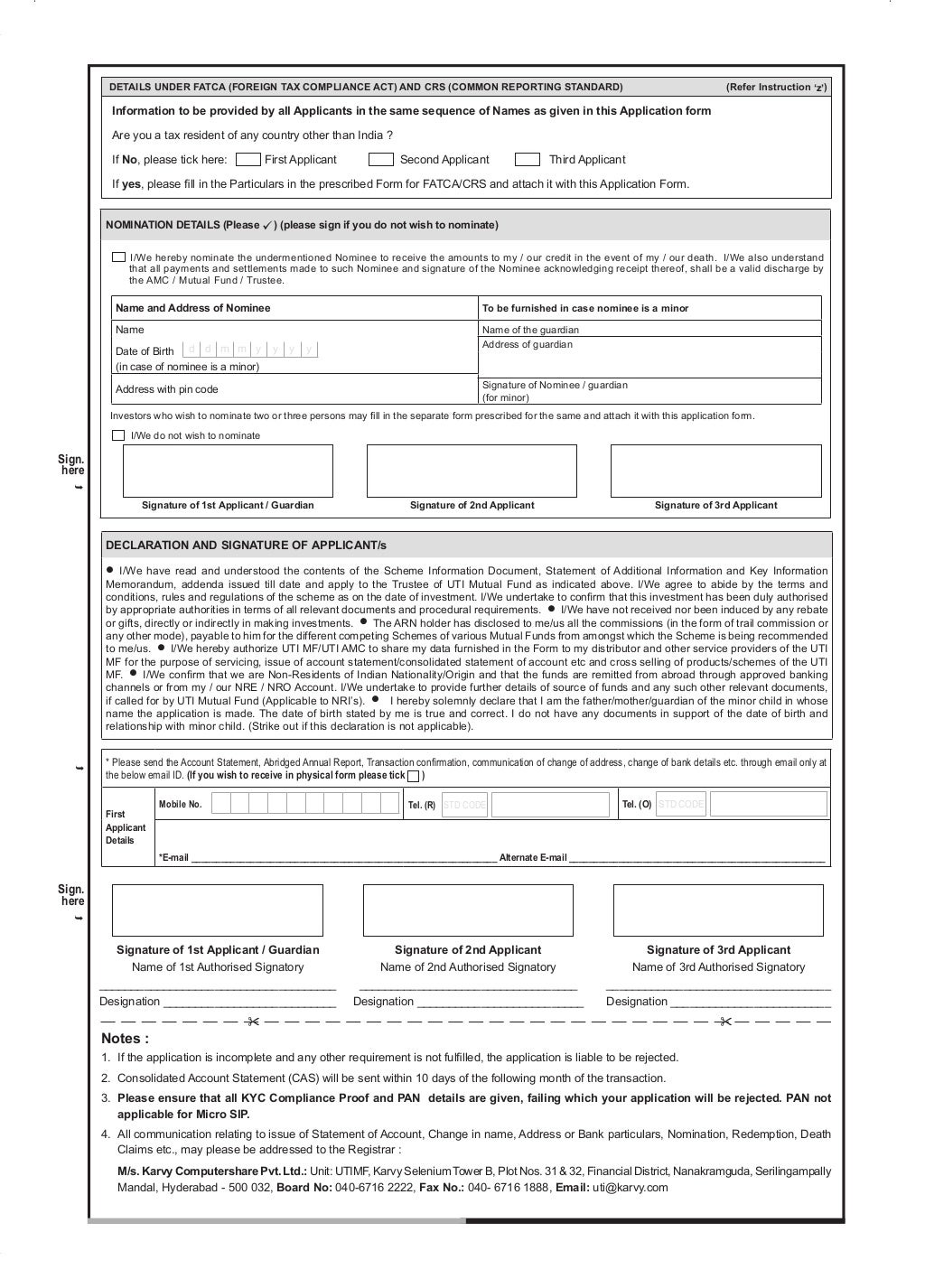 UTI Mutual Fund New Common Application Form for Open Ended Equity and
