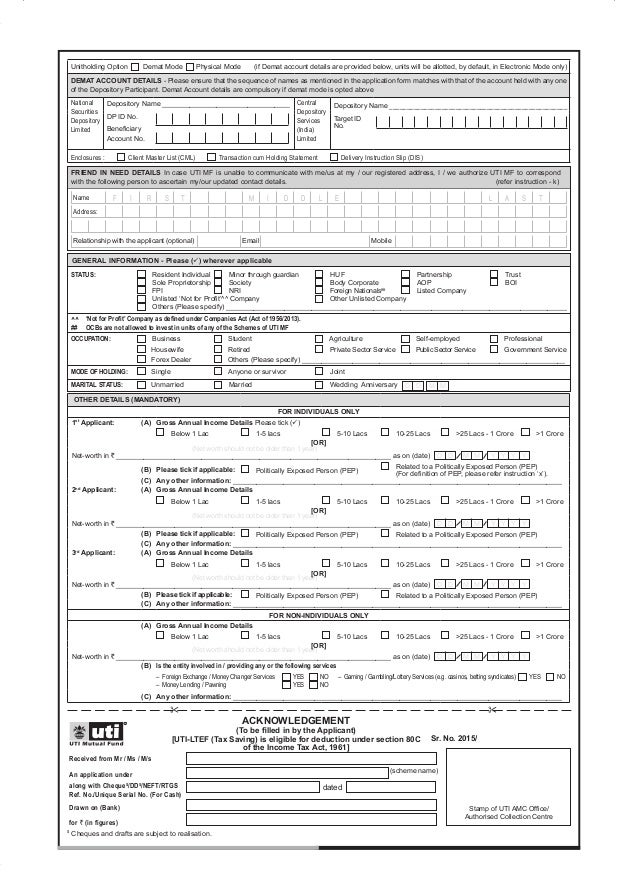 UTI Mutual Fund New Common Application Form