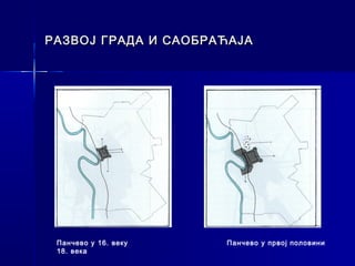 РАЗВОЈ ГРАДА И САОБРАЋАЈА




 Панчево у 16. веку   Панчево у првој половини
 18. века
 