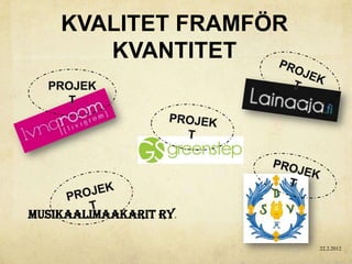 KVALITET FRAMFÖR
       KVANTITET




Musikaalimaakarit ry.

                        22.2.2012
 