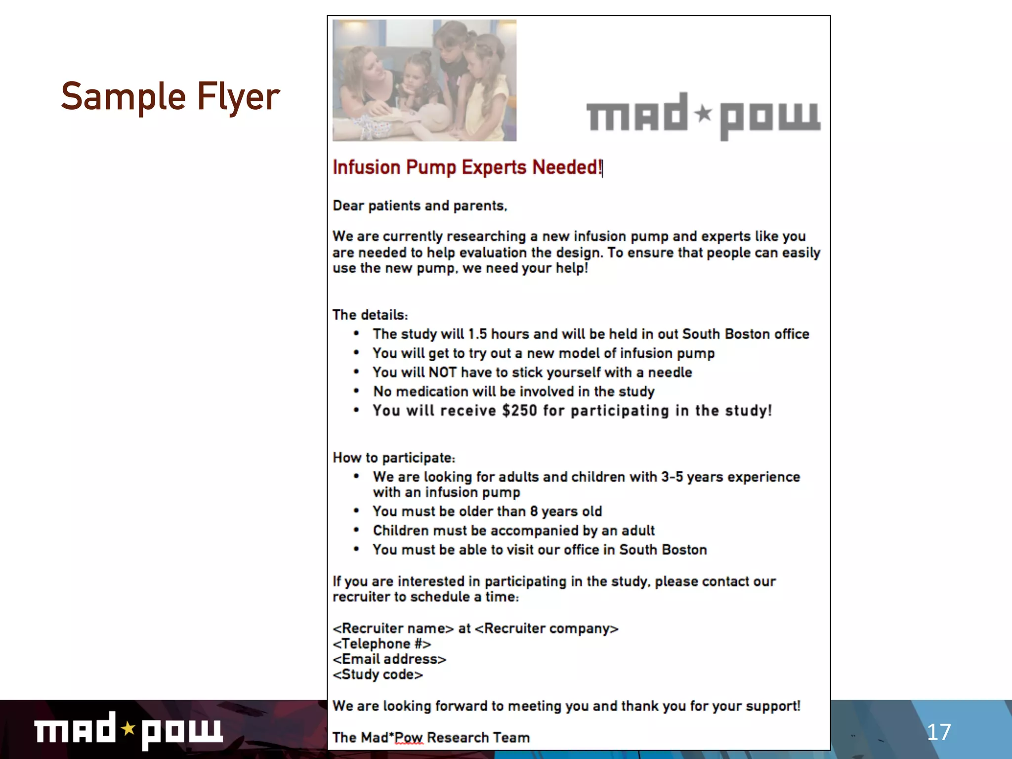 Sample Flyer




               Usability	
  Tes,ng	
  Medical	
  Devices	
     17	
  
 