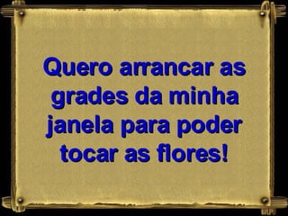 Quero arrancar as grades da minha janela para poder tocar as flores! 